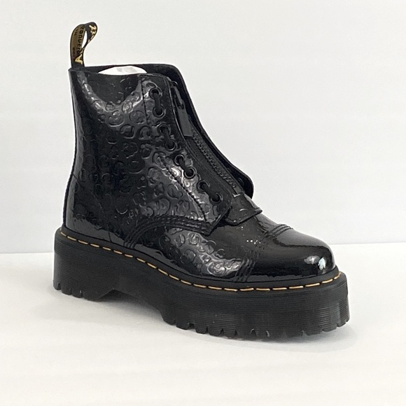 NEW SINCLAIR LEOPARD EMBOSS PATENT LEATHER PLATFORM BOOTS - Picture 5 of 9